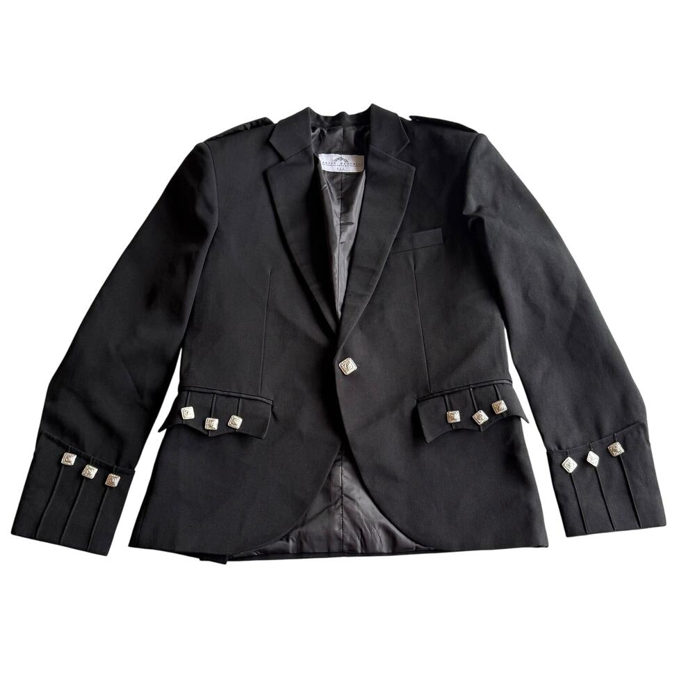Tartan Republic Edinburgh 100%‎ Wool Black Argyll Argyle Kilt Jacket Coat 36 Reg